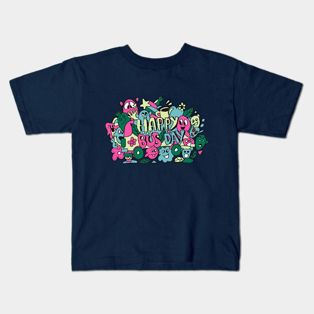 Happy Bus Day Kids T-Shirt by herubintang